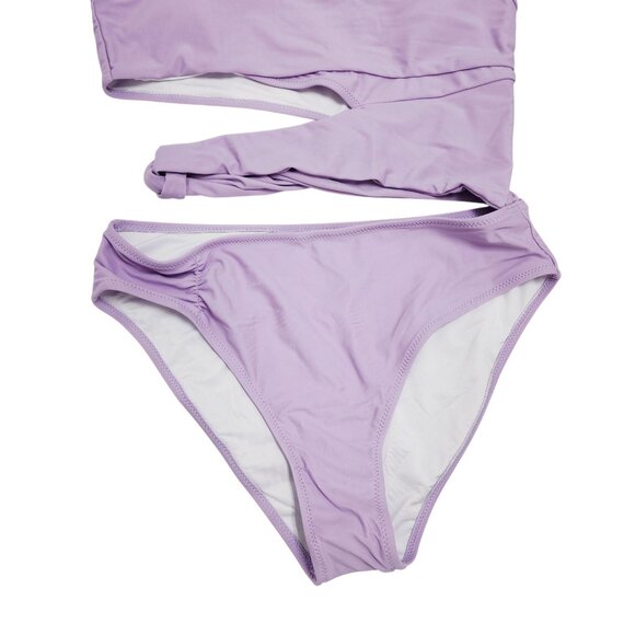 Purple One-Shoulder Bikini Set  Cutout Design Adjustable Straps  Bottoms Size L - Picture 5 of 5